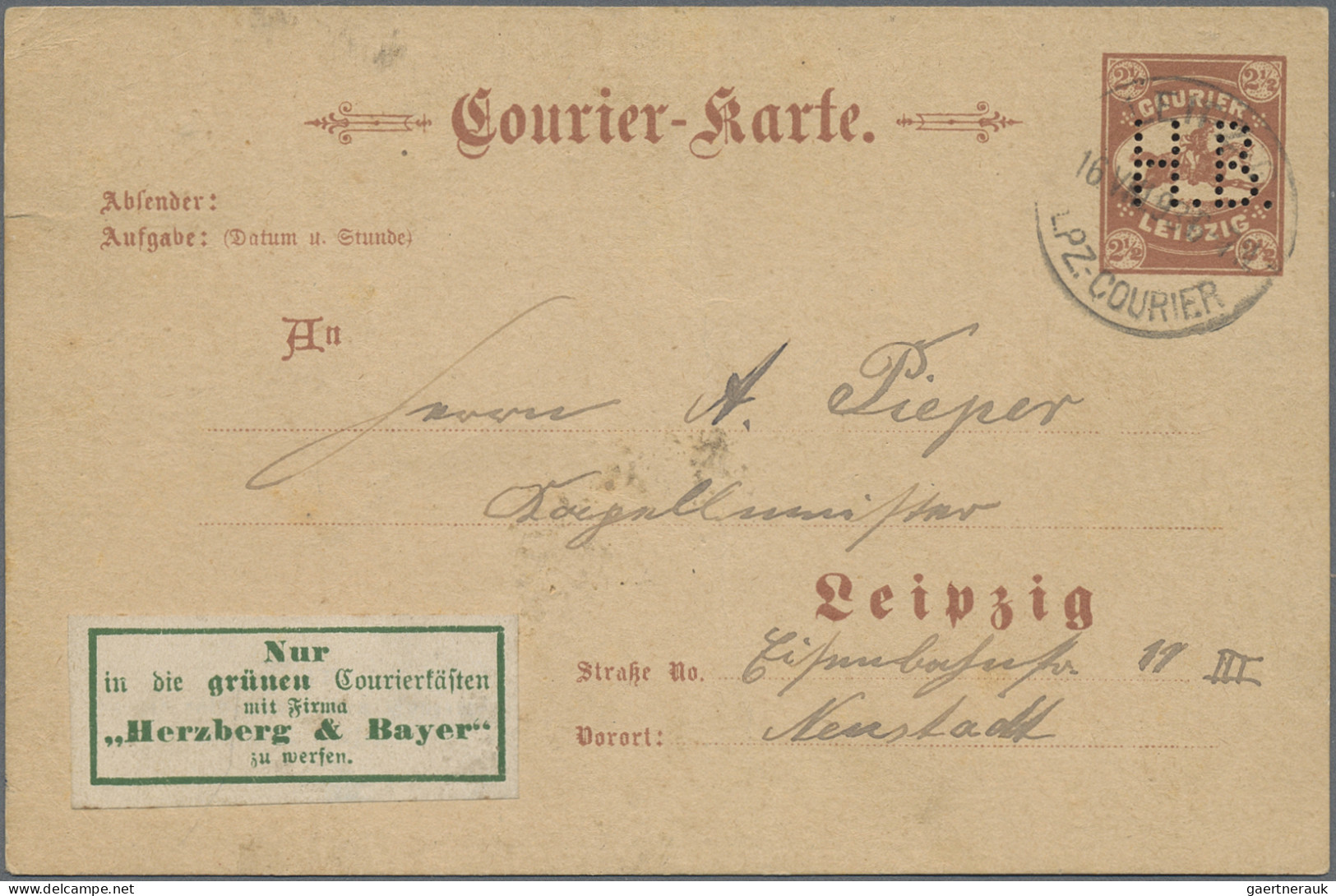 Deutsches Reich - Privatpost (Stadtpost): 1893, LEIPZIG, Courier HB, GA-Karte De - Privatpost