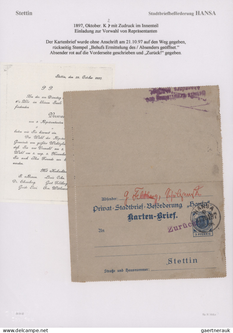 Deutsches Reich - Privatpost (Stadtpost): 1887/98, STETTIN/Stadtbrief-Beförderun
