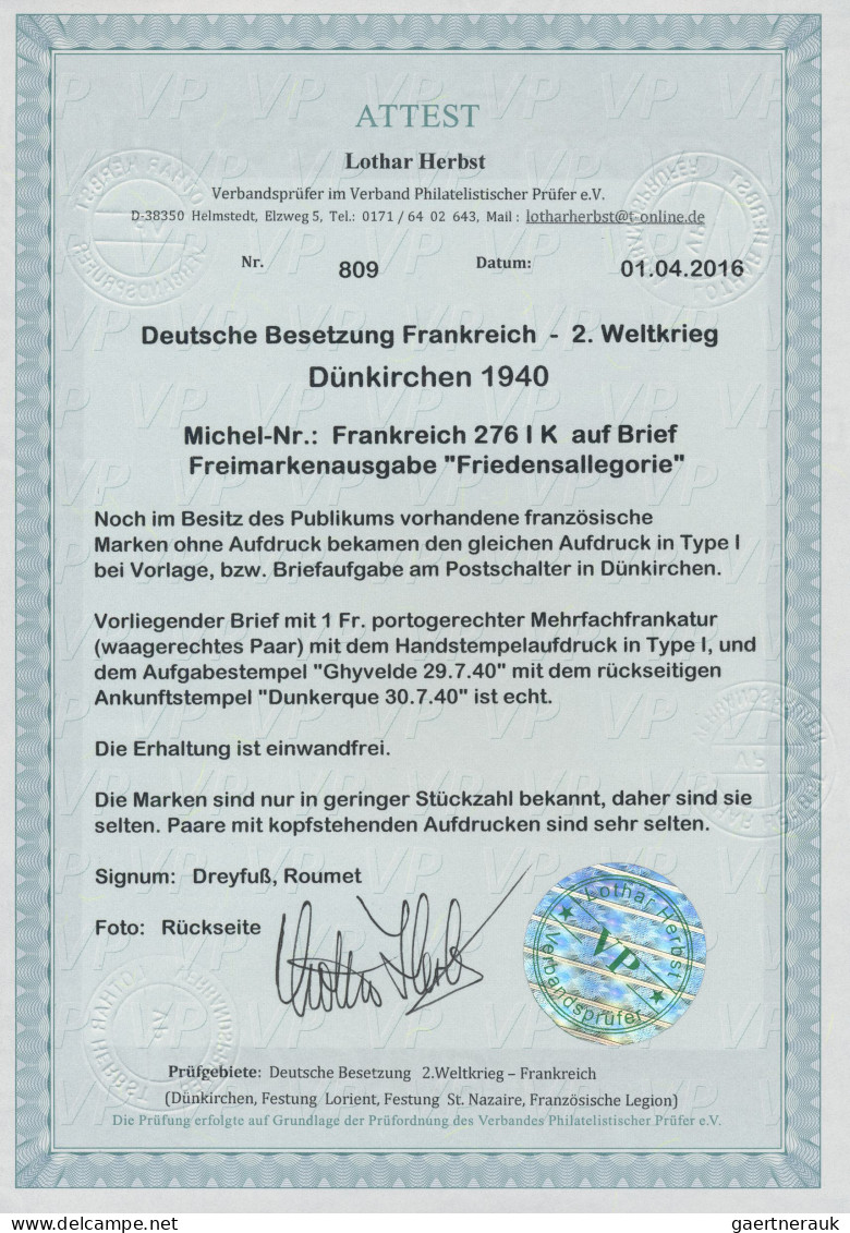 Dt. Besetzung II WK - Frankreich - Dünkirchen: 1940, 50 C Lebhaftrosa "Friedensa - Besetzungen 1938-45