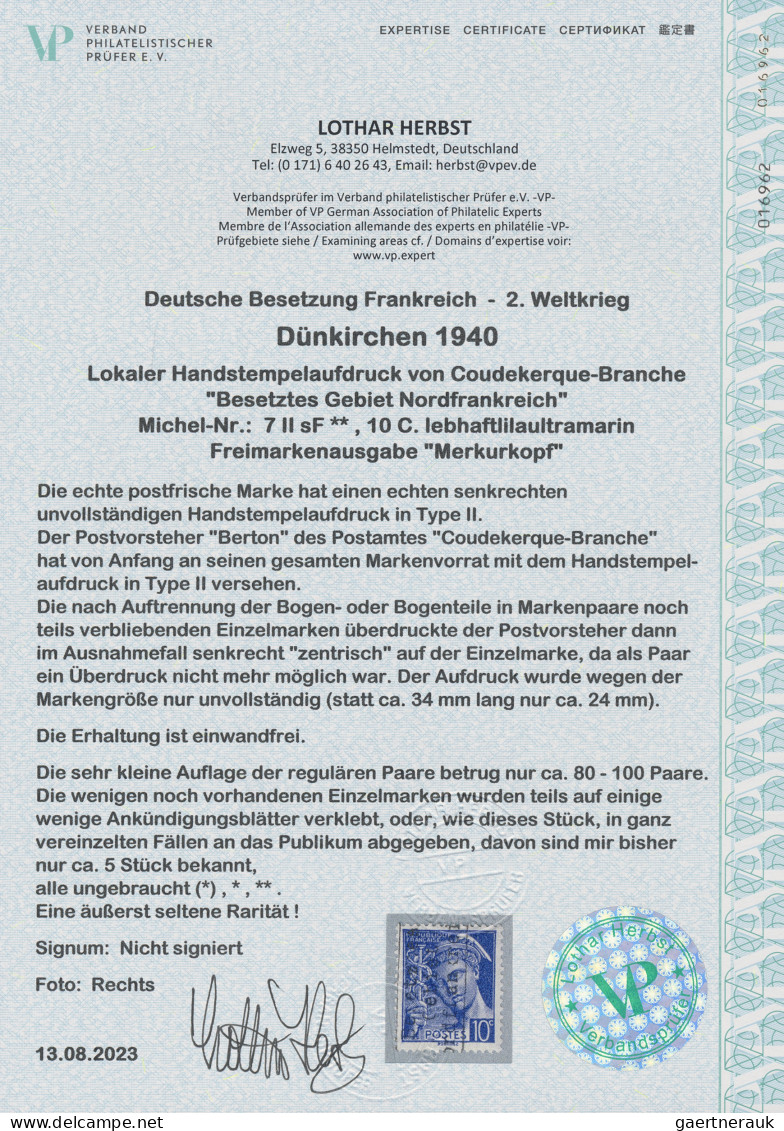 Dt. Besetzung II WK - Frankreich - Dünkirchen: 1940, Freimarkenausgabe "Merkurko - Besetzungen 1938-45