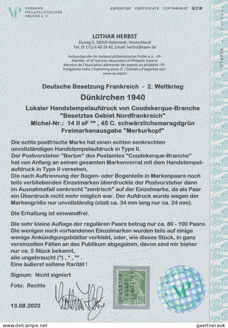 Dt. Besetzung II WK - Frankreich - Dünkirchen: 1940, Freimarkenausgabe "Merkurko - Besetzungen 1938-45