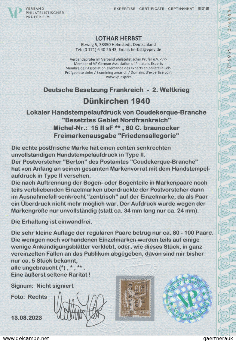 Dt. Besetzung II WK - Frankreich - Dünkirchen: 1940, Freimarkenausgabe "Friedens - Besetzungen 1938-45