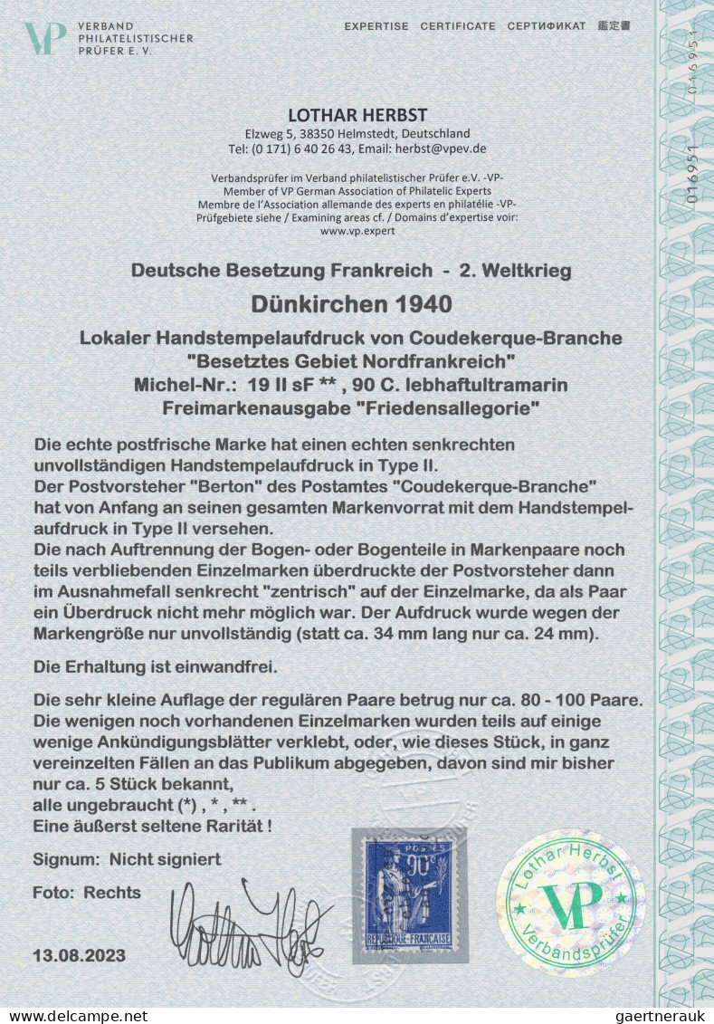 Dt. Besetzung II WK - Frankreich - Dünkirchen: 1940, Freimarkenausgabe "Friedens - Besetzungen 1938-45