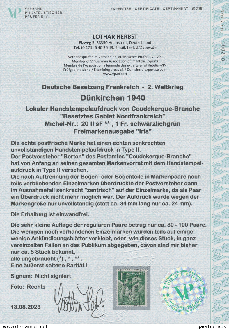 Dt. Besetzung II WK - Frankreich - Dünkirchen: 1940, Freimarkenausgabe "Iris" 1 - Besetzungen 1938-45