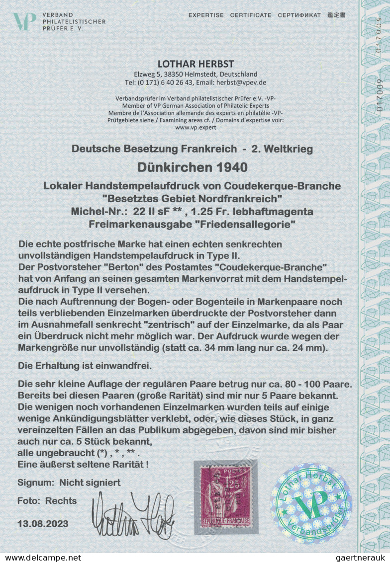 Dt. Besetzung II WK - Frankreich - Dünkirchen: 1940, Freimarkenausgabe "Friedens - Besetzungen 1938-45