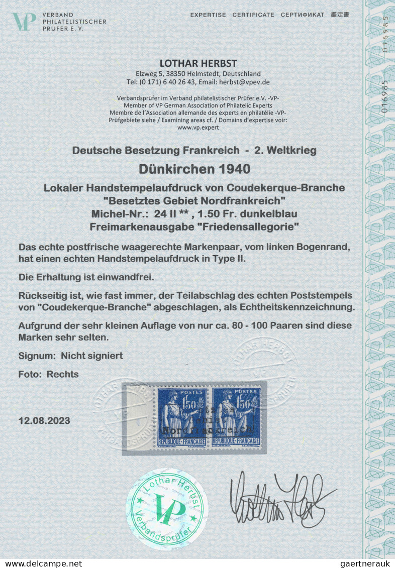 Dt. Besetzung II WK - Frankreich - Dünkirchen: 1940, Freimarkenausgabe "Friedens - Besetzungen 1938-45