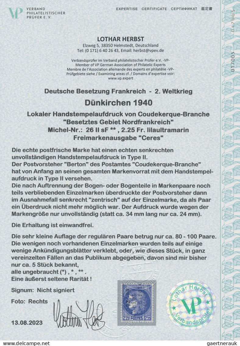 Dt. Besetzung II WK - Frankreich - Dünkirchen: 1940, Freimarkenausgabe "Ceres" 2 - Besetzungen 1938-45