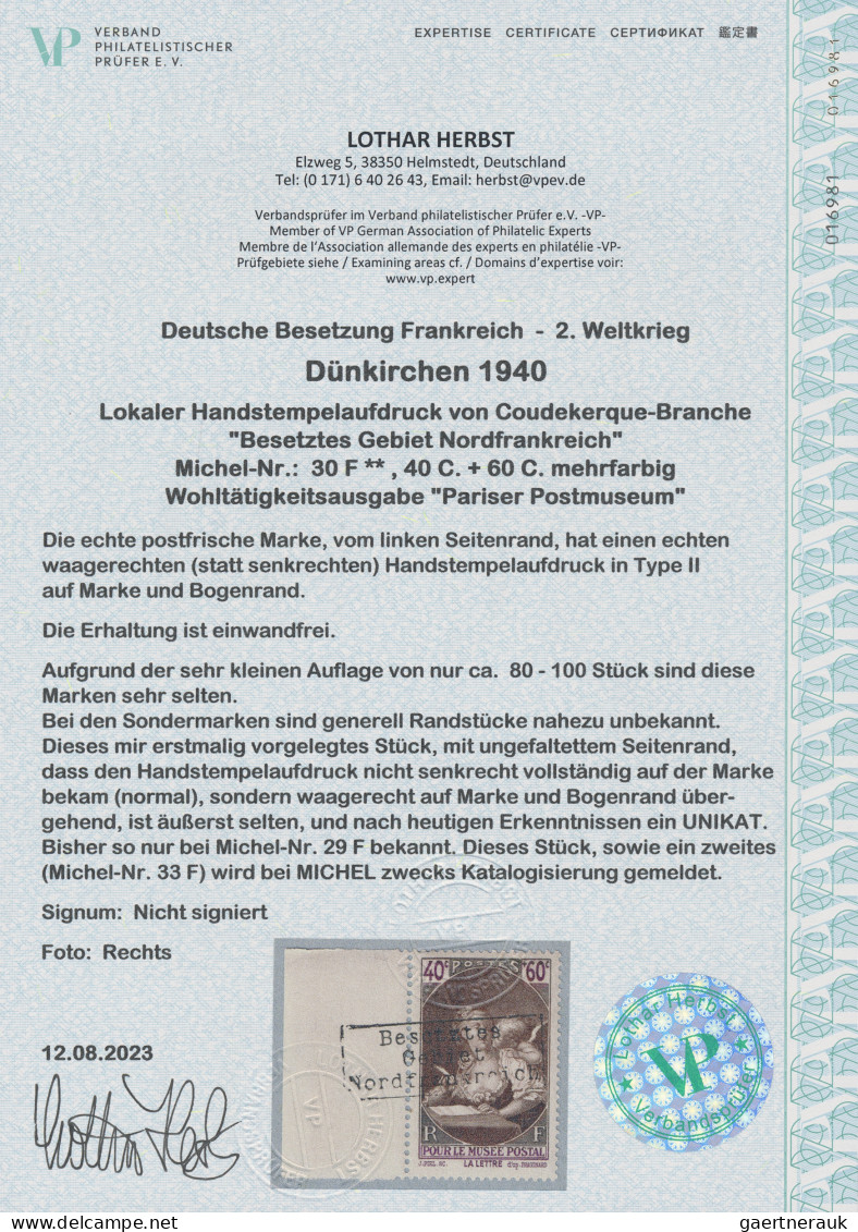 Dt. Besetzung II WK - Frankreich - Dünkirchen: 1940, Wohltätigkeitsausgabe 40 C. - Occupation 1938-45