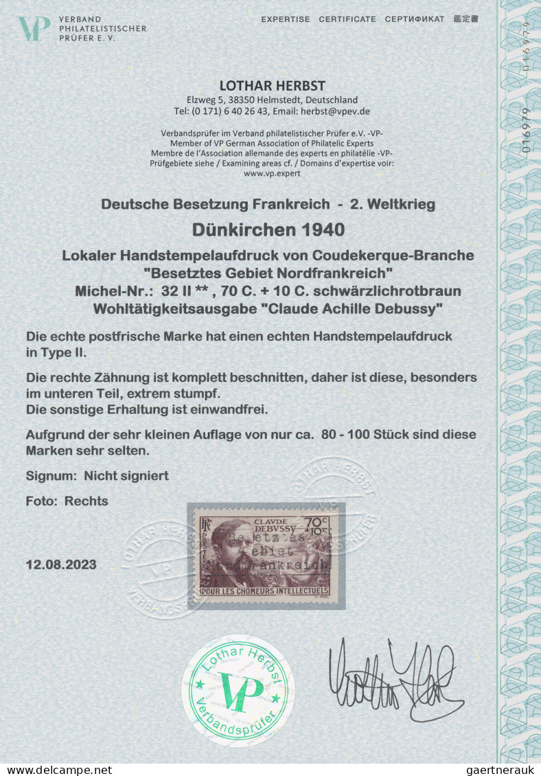 Dt. Besetzung II WK - Frankreich - Dünkirchen: 1940, Wohltätigkeitsausgabe "Clau - Besetzungen 1938-45