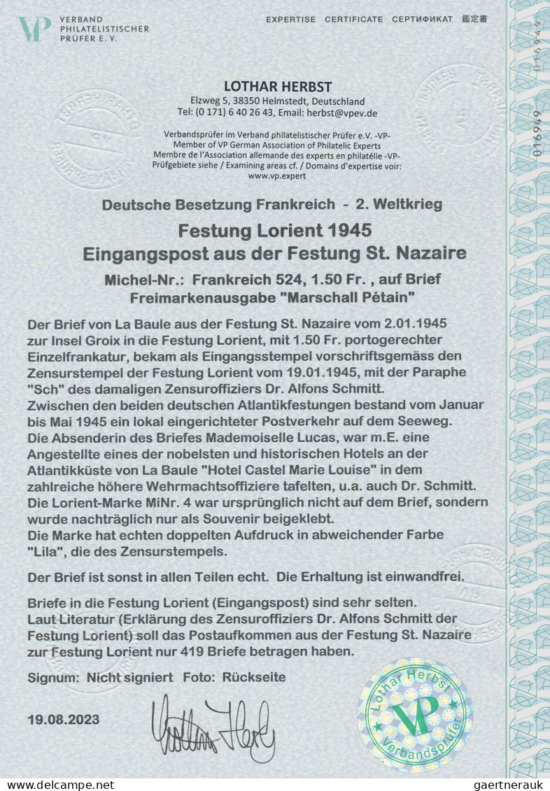 Dt. Besetzung II WK - Frankreich - Festung Lorient: 1945, Freimarkenausgabe "Mar - Occupation 1938-45