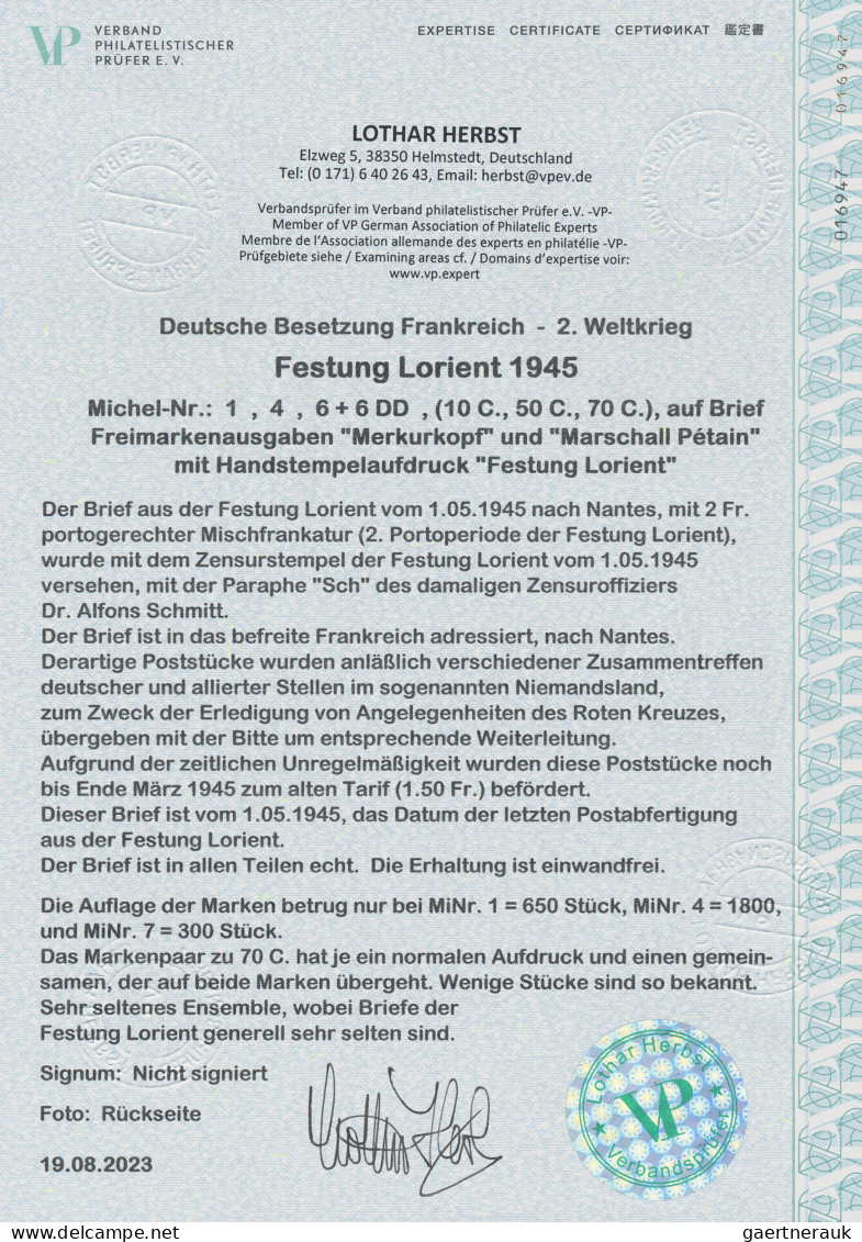 Dt. Besetzung II WK - Frankreich - Festung Lorient: 1945, Freimarkenausgaben "Me - Besetzungen 1938-45