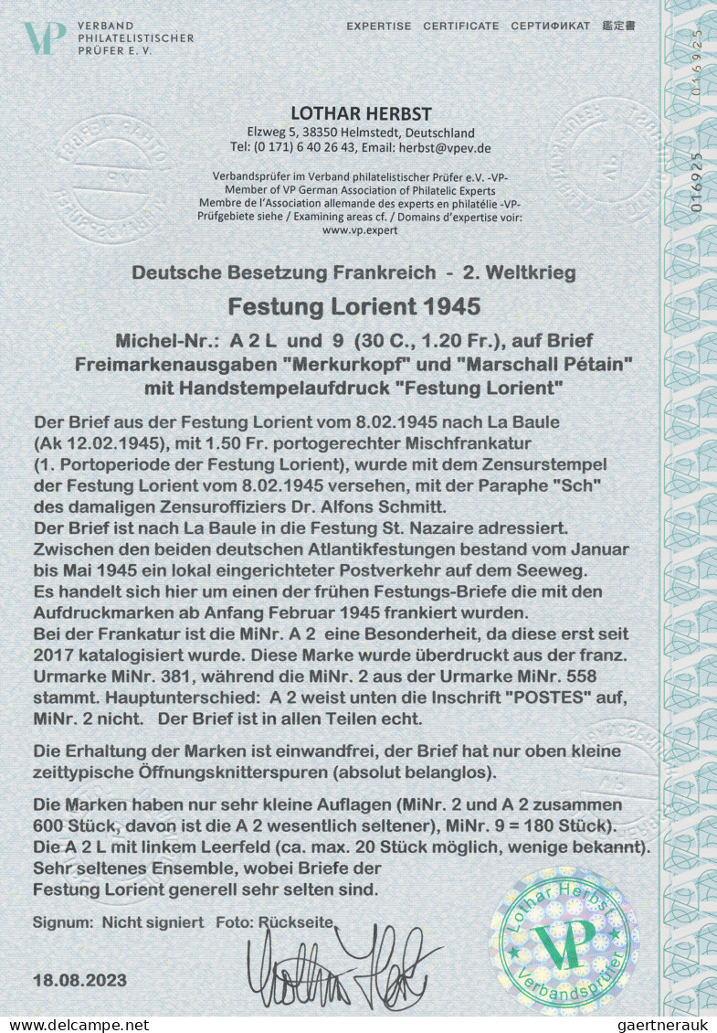 Dt. Besetzung II WK - Frankreich - Festung Lorient: 1945, Freimarkenausgaben "Me - Besetzungen 1938-45