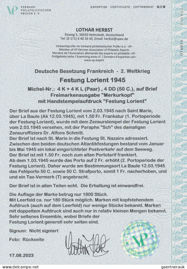 Dt. Besetzung II WK - Frankreich - Festung Lorient: 1945, Freimarkenausgabe "Mer - Occupation 1938-45