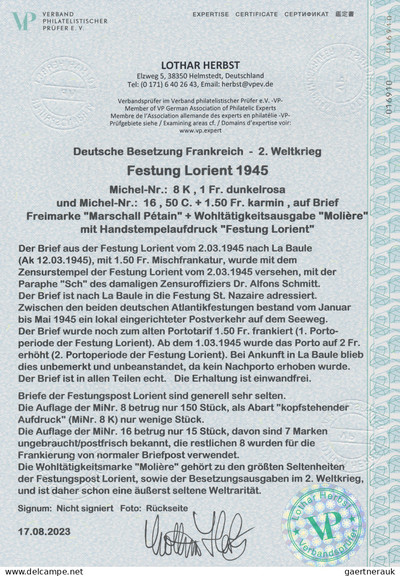 Dt. Besetzung II WK - Frankreich - Festung Lorient: 1945, Freimarke "Marschall P - Bezetting 1938-45