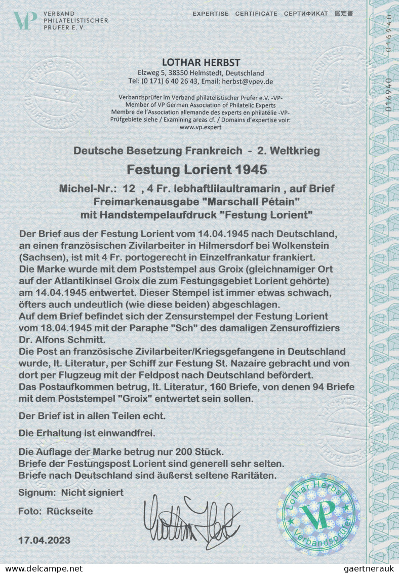 Dt. Besetzung II WK - Frankreich - Festung Lorient: 1945, Freimarkenausgabe "Mar - Occupation 1938-45