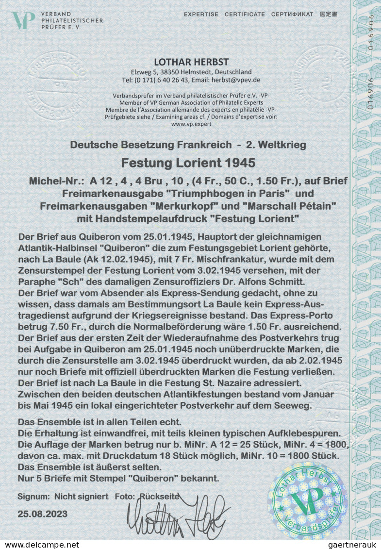 Dt. Besetzung II WK - Frankreich - Festung Lorient: 1945, Freimarkenausgabe 4 Fr - Occupazione 1938 – 45