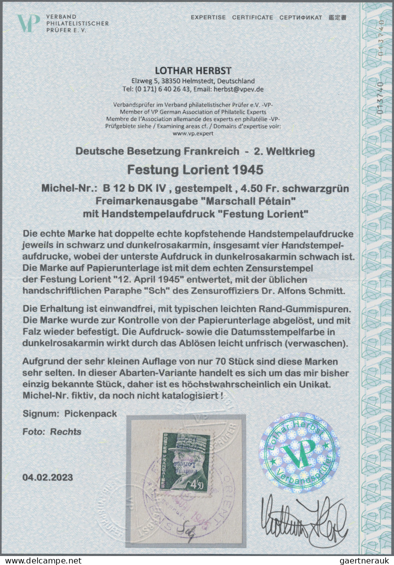 Dt. Besetzung II WK - Frankreich - Festung Lorient: 1945, 4,50 Fr Schwarzgrün Pé - Bezetting 1938-45