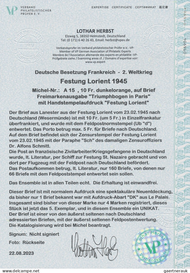 Dt. Besetzung II WK - Frankreich - Festung Lorient: 1945, Freimarke 10 Fr Dunkel - Besetzungen 1938-45