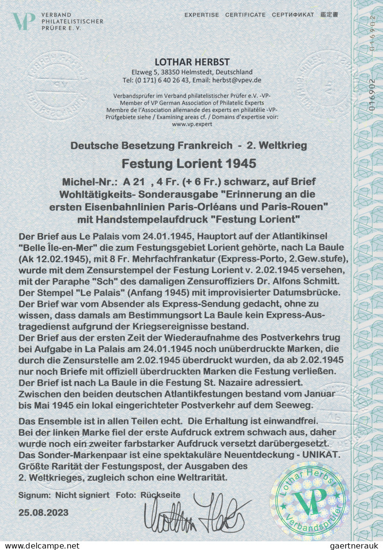 Dt. Besetzung II WK - Frankreich - Festung Lorient: 1945, Wohltätigkeits-Sondera - Occupazione 1938 – 45