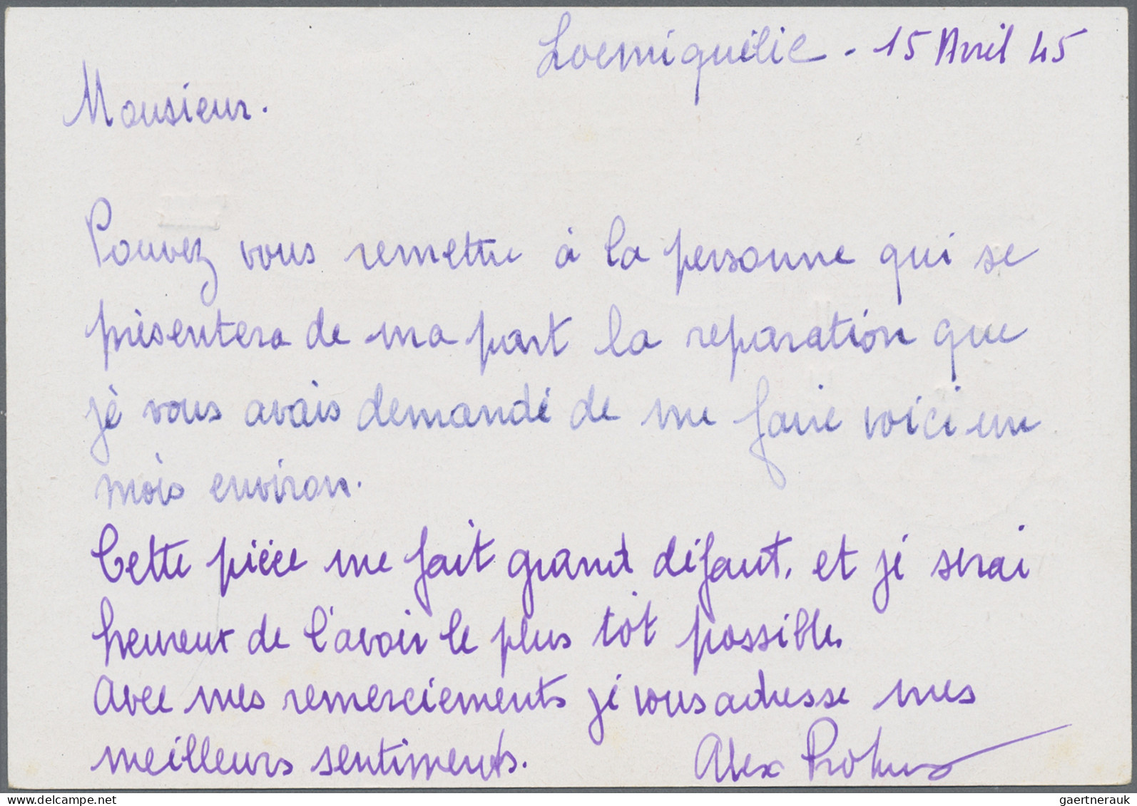 Dt. Besetzung II WK - Frankreich - Festung Lorient - Ganzsachen: 1945, Postkarte - Besetzungen 1938-45