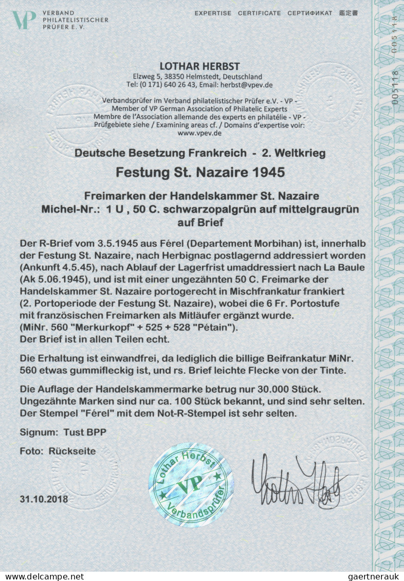 Dt. Besetzung II WK - Frankreich - St. Nazaire: 1945, 50 C Schwarzopalgrün Auf M - Besetzungen 1938-45