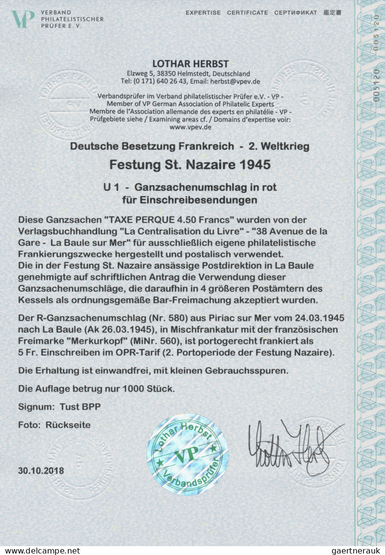 Dt. Besetzung II WK - Frankreich - St. Nazaire - Ganzsachen: 1945, "TAXE PERCU 4 - Bezetting 1938-45