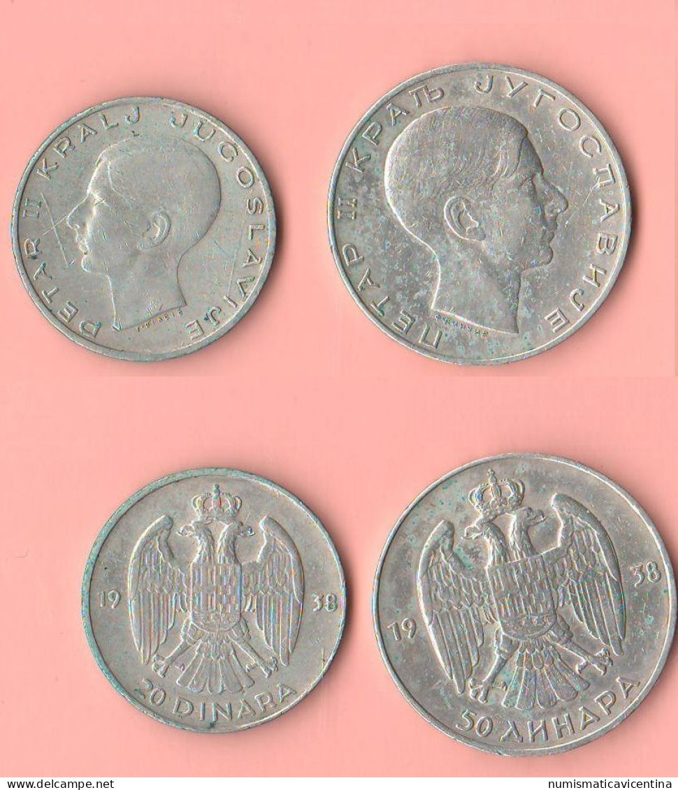 Jugoslavia 20 + 50 Dinara 1938 Yougoslavie Silver Coin - Yugoslavia