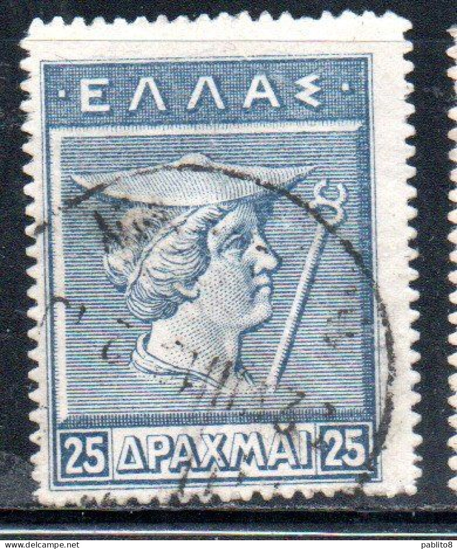 GREECE GRECIA ELLAS 1913 1923 1922 HERMES MERCURY MERCURIO FROM OLD CRETAN COIN 25d USED USATO OBLITERE' - Used Stamps