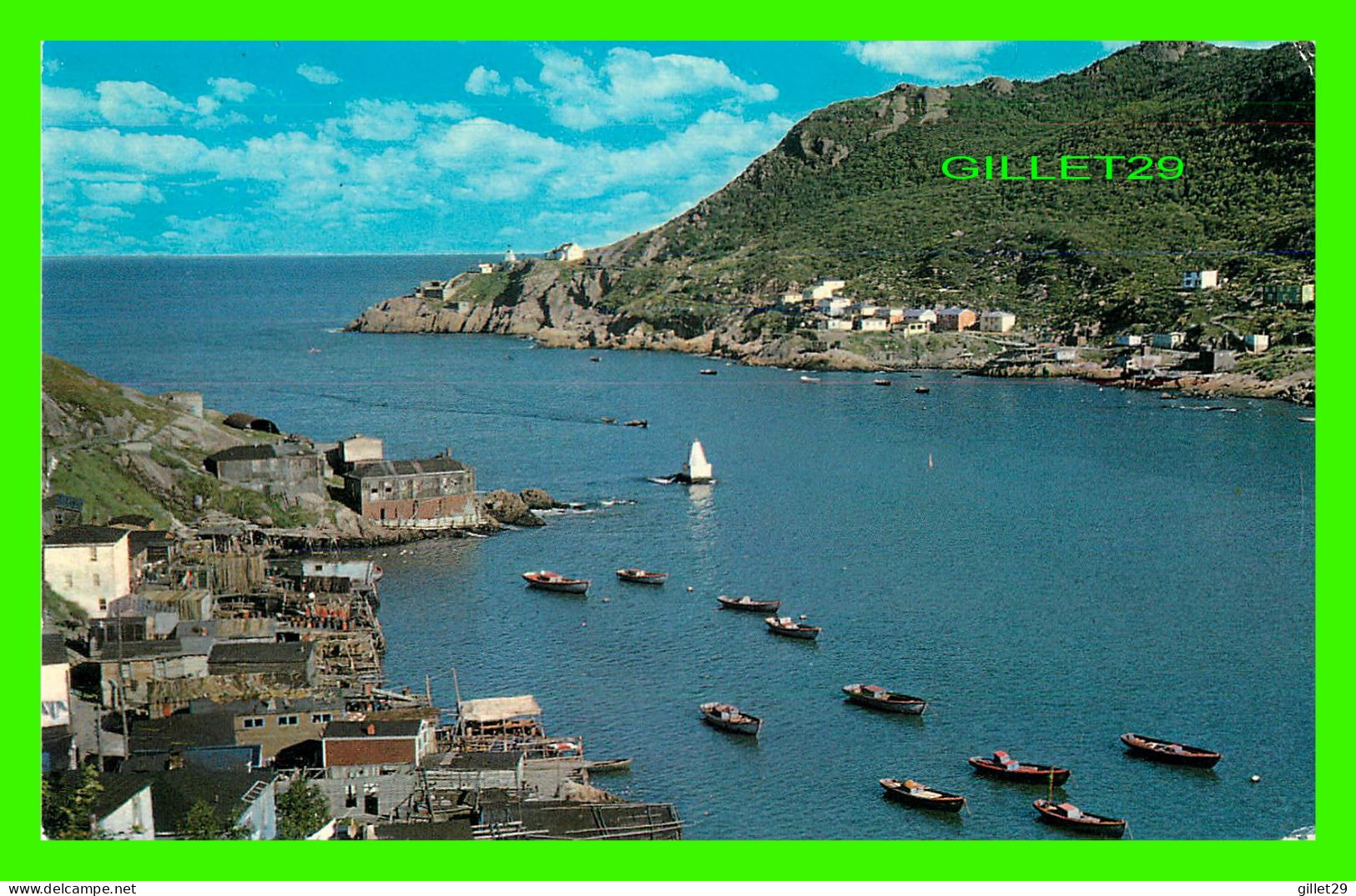 ST JOHN'S, NEWFOUNDLAND -THE NARROWS, MOORED FISHING BOATS WITH AMHERST I- TRAVEL IN 1973 - TOOTON'S LTD - - St. John's