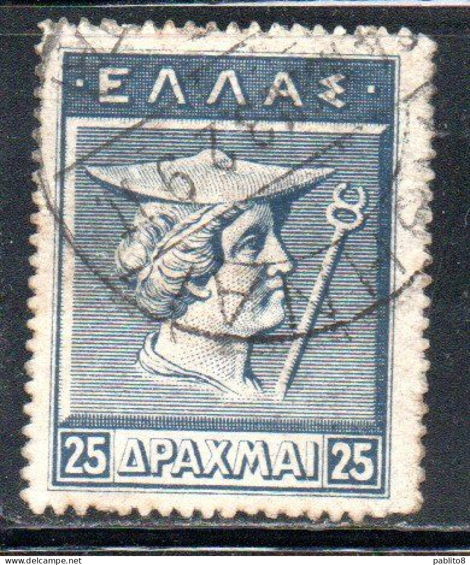 GREECE GRECIA ELLAS 1911 1921 1916 HERMES MERCURY MERCURIO FROM OLD CRETAN COIN 25d USED USATO OBLITERE' - Used Stamps