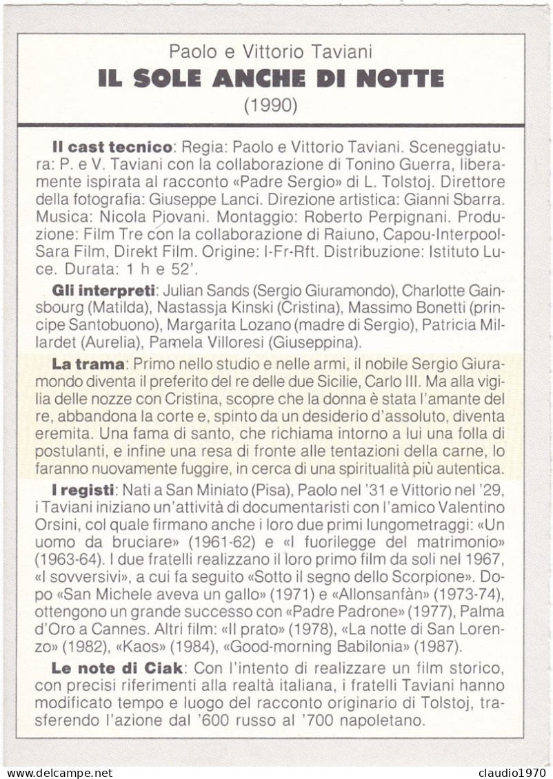 CINEMA - IL SOLE ANCHE DI NOTTE - 1990 - PICCOLA LOCANDINA CM. 14X10 - Werbetrailer