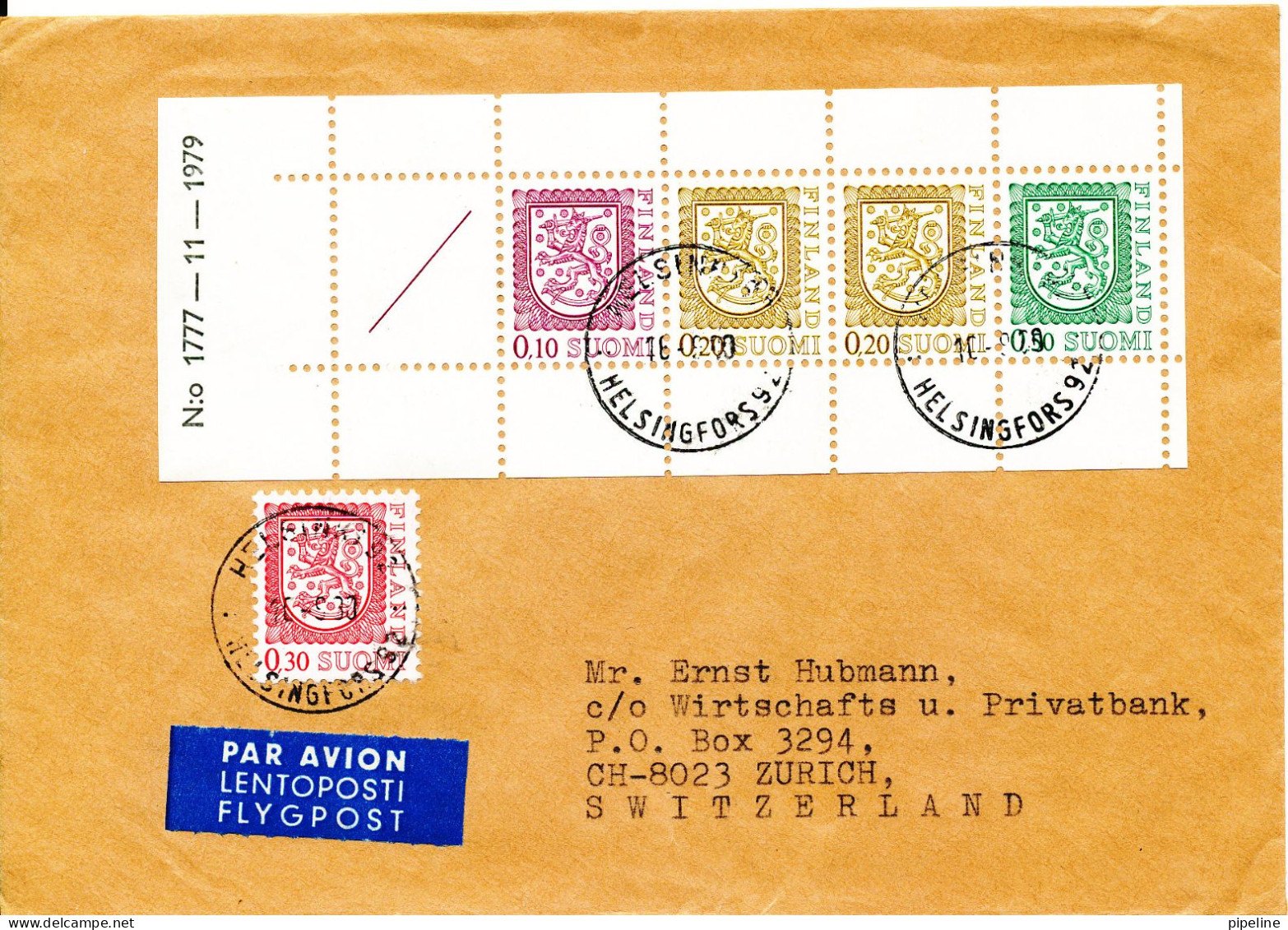 Finland Cover Sent Air Mail To Switzerland 16-9-1980 With Bookletpane 1979 - Lettres & Documents