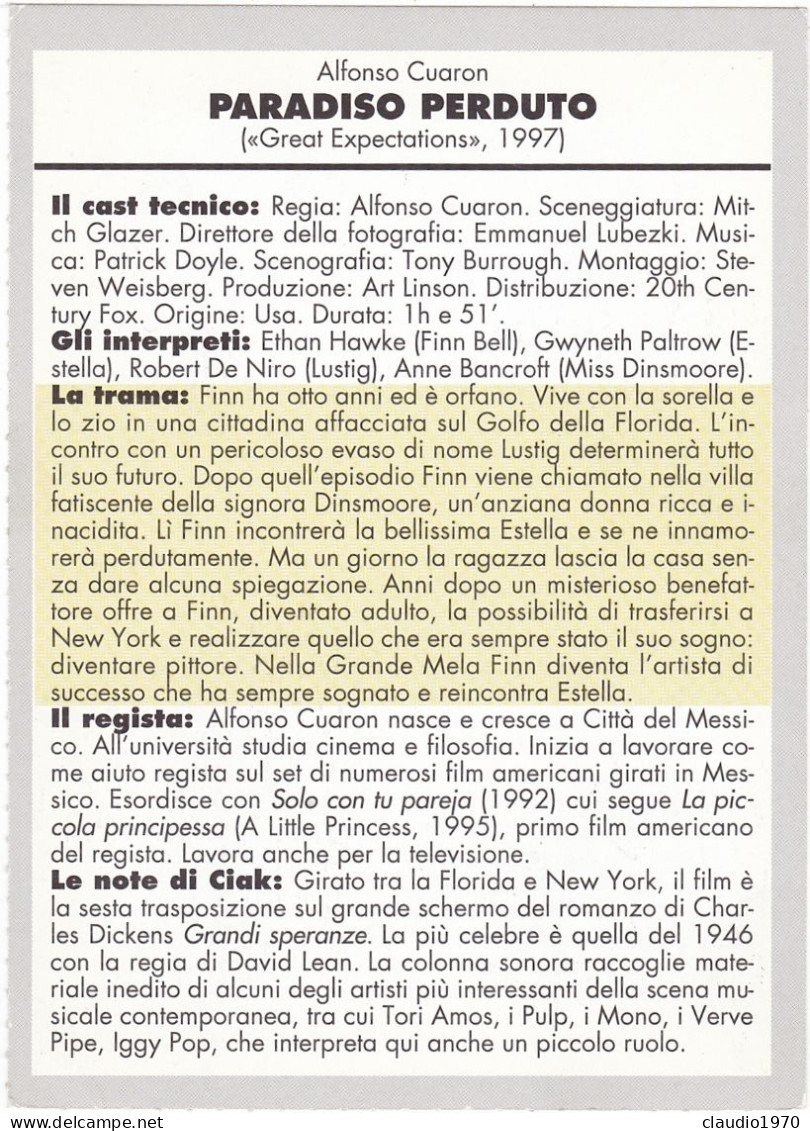 CINEMA -  PARADISO PERDUTO - 1997 - PICCOLA LOCANDINA CM. 14X10 - Cinema Advertisement