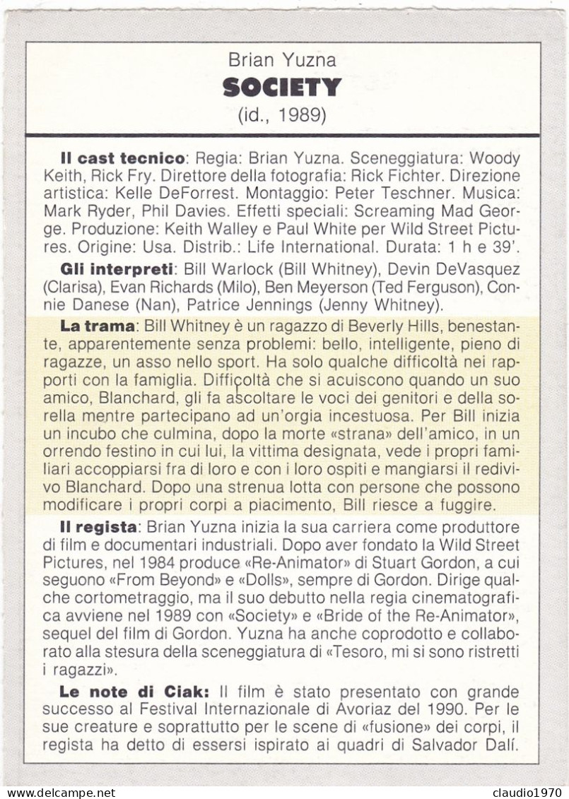 CINEMA -  SOCIETY - 1989 - PICCOLA LOCANDINA CM. 14X10 - Publicidad