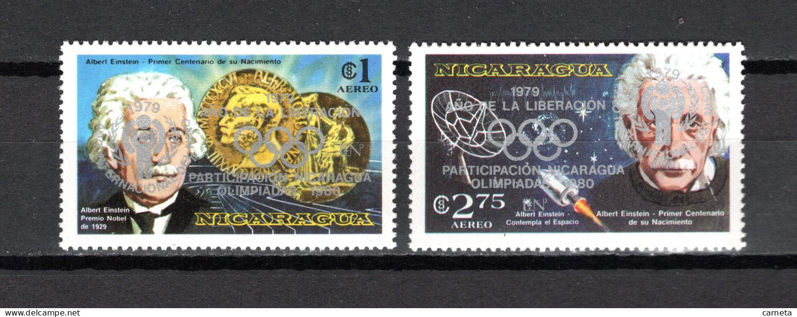 NICARAGUA PA  N° 940a à 941a SURCHARGE ARGENT  NEUFS SANS CHARNIERE COTE 10.00€  EINSTEIN  JEUX OLYMPIQUES MOSCOU - Nicaragua