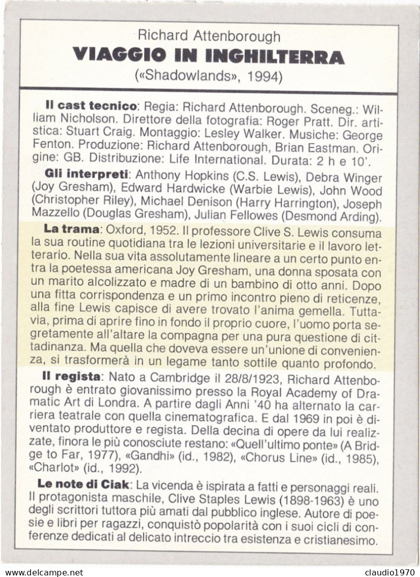 CINEMA - VIAGGIO IN INGHILTERRA - 1994 - PICCOLA LOCANDINA CM. 14X10 - Cinema Advertisement