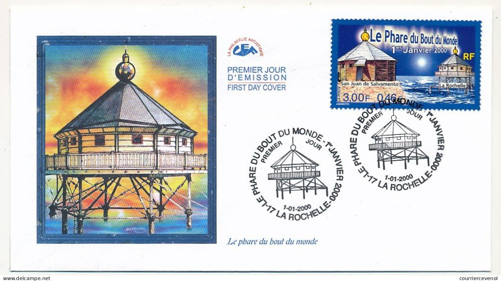 FRANCE - Env. FDC - 3,00f/0,46e Le Phare Du Bout Du Monde - 17 La Rochelle - 1/01/2000 - 2000-2009