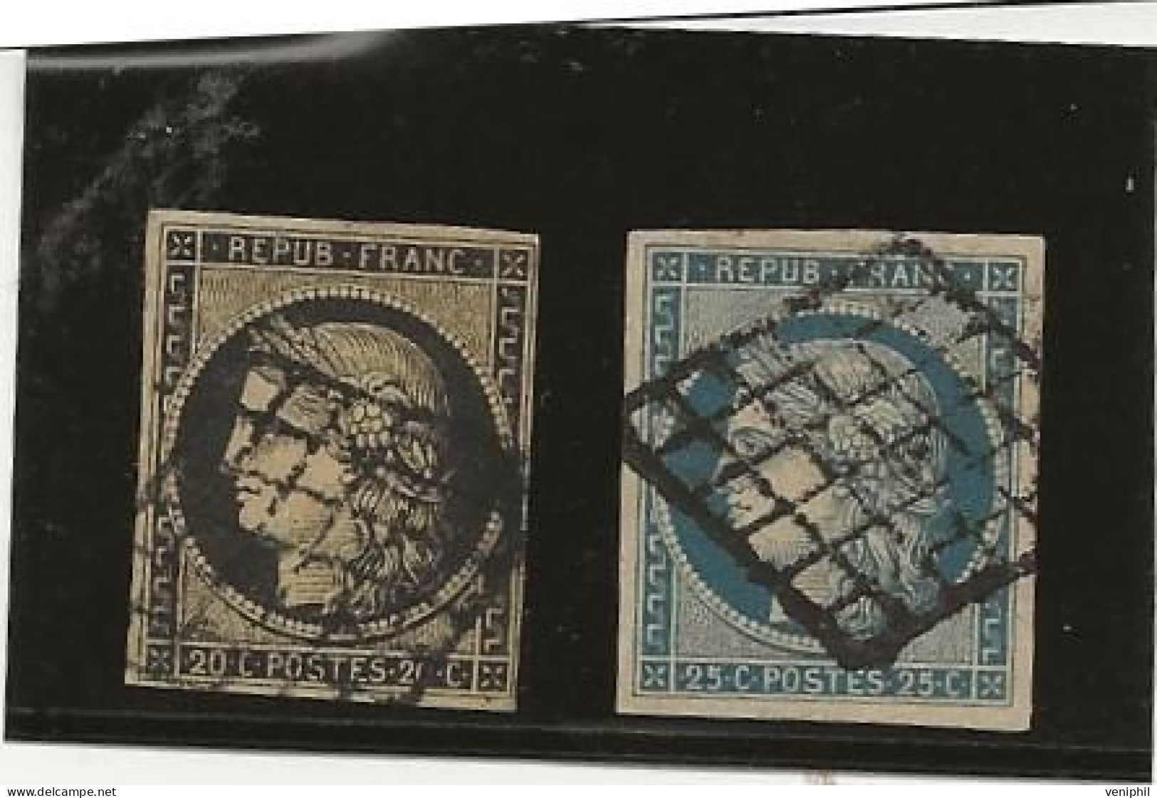 TIMBRES CERES N° 3 ET 4 OBLITERATION GRILLE  TB -1849-50  - COTE : 120 € - 1849-1850 Ceres