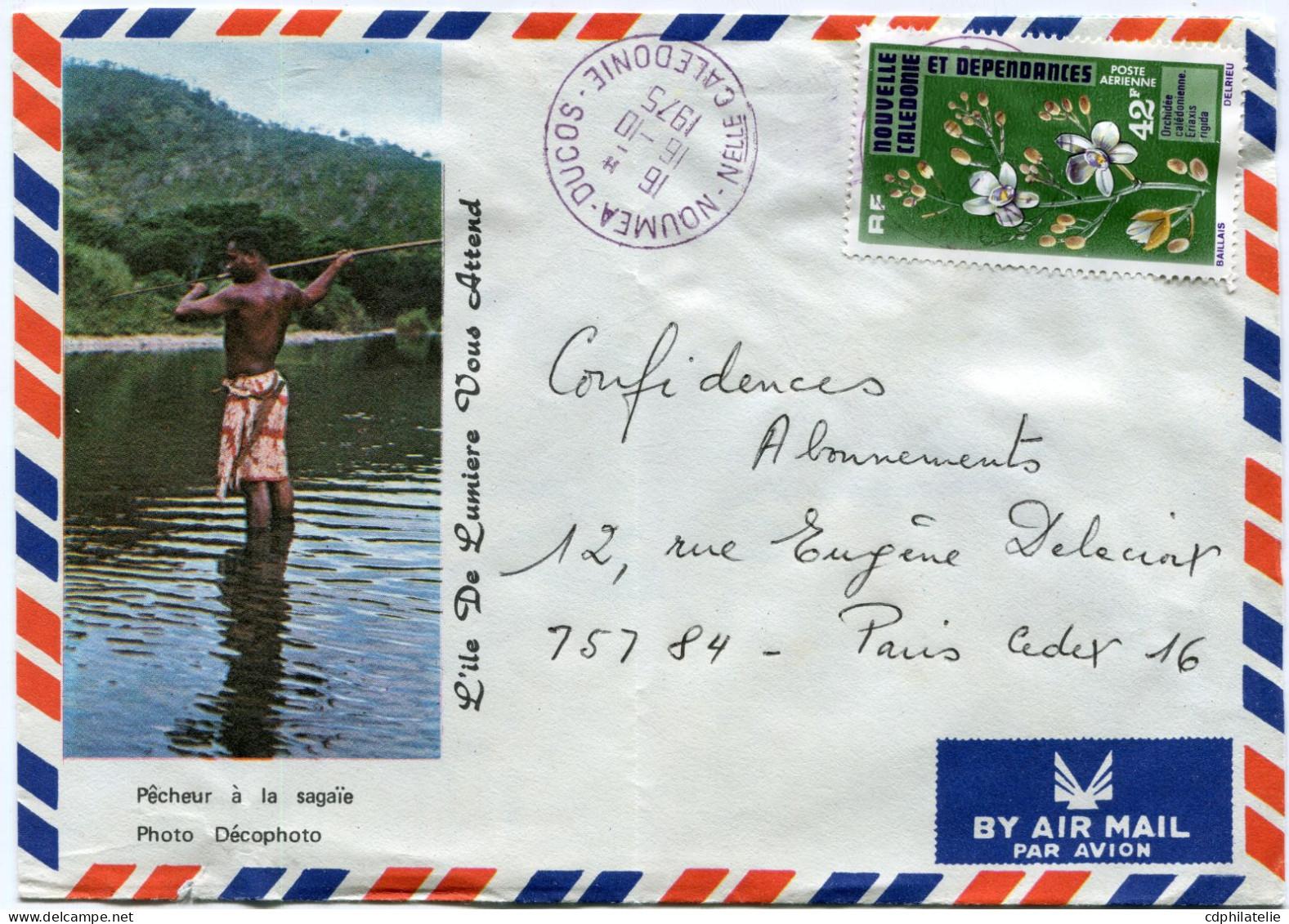 NOUVELLE-CALEDONIE LETTRE PAR AVION DEPART NOUMEA - DUCOS 16-10-1975 POUR LA FRANCE - Storia Postale