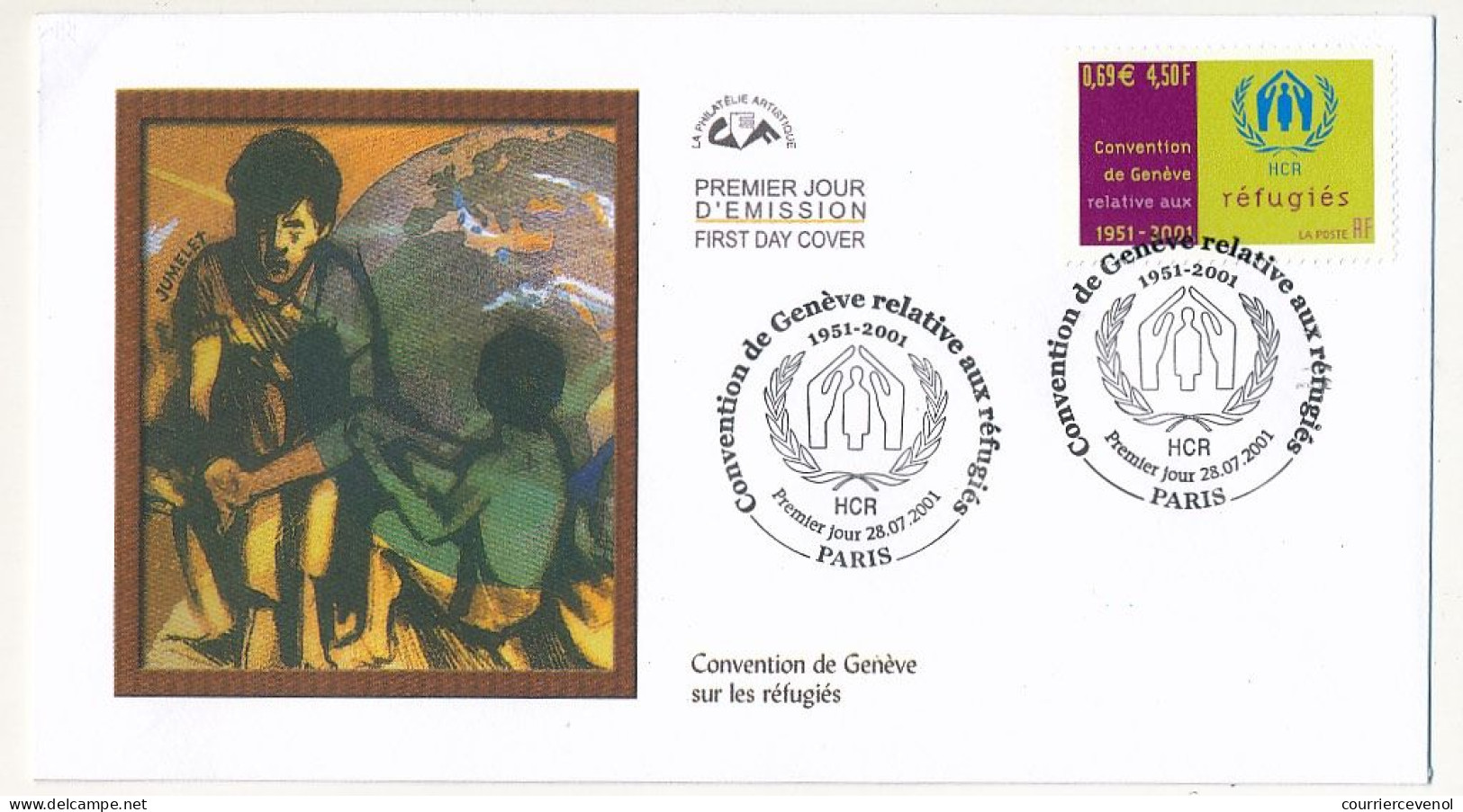 FRANCE - Env. FDC - 4,50f/0,69e Convention De Genève Réfugiés HCR - Paris - 28/07/2001 - 2000-2009
