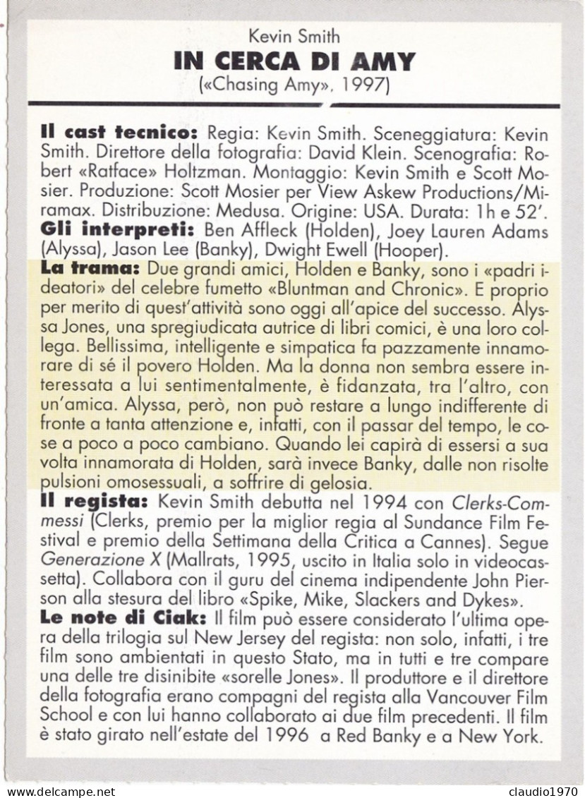 CINEMA - IN CERCA DI AMY - 1997 - PICCOLA LOCANDINA CM. 14X10 - Pubblicitari
