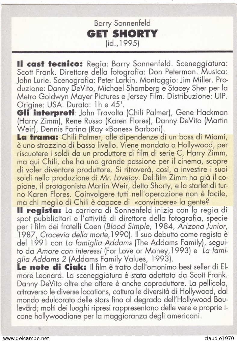 CINEMA - GET SHORTY - 1995 - PICCOLA LOCANDINA CM. 14X10 - Werbetrailer