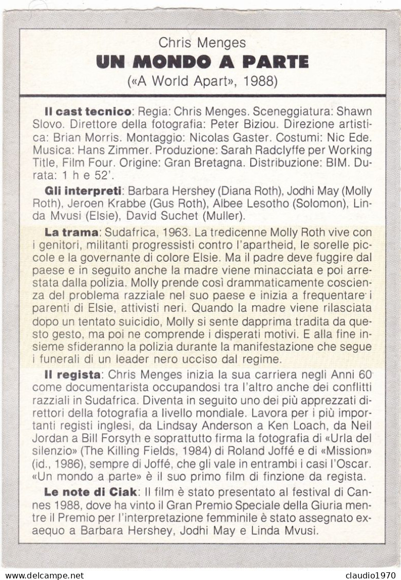 CINEMA - UN MONDO A PARTE - 1988 - PICCOLA LOCANDINA CM. 14X10 - Publicidad