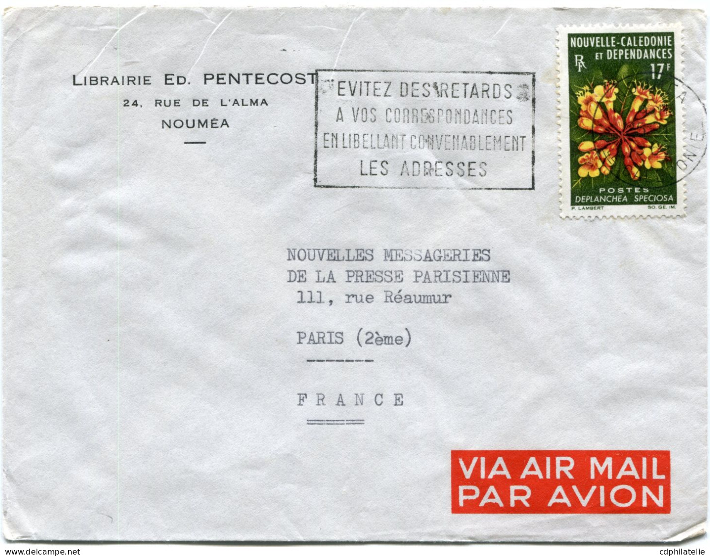 NOUVELLE-CALEDONIE LETTRE PAR AVION DEPART NOUMEA 25-?-6? POUR LA FRANCE...... - Covers & Documents