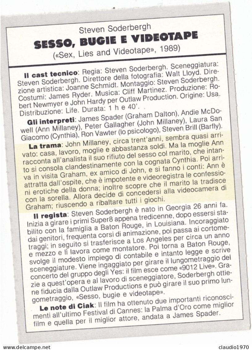 CINEMA - SESSO, BUGIE E VIDEOTAPE - 1989 - PICCOLA LOCANDINA CM. 14X10 - Publicidad