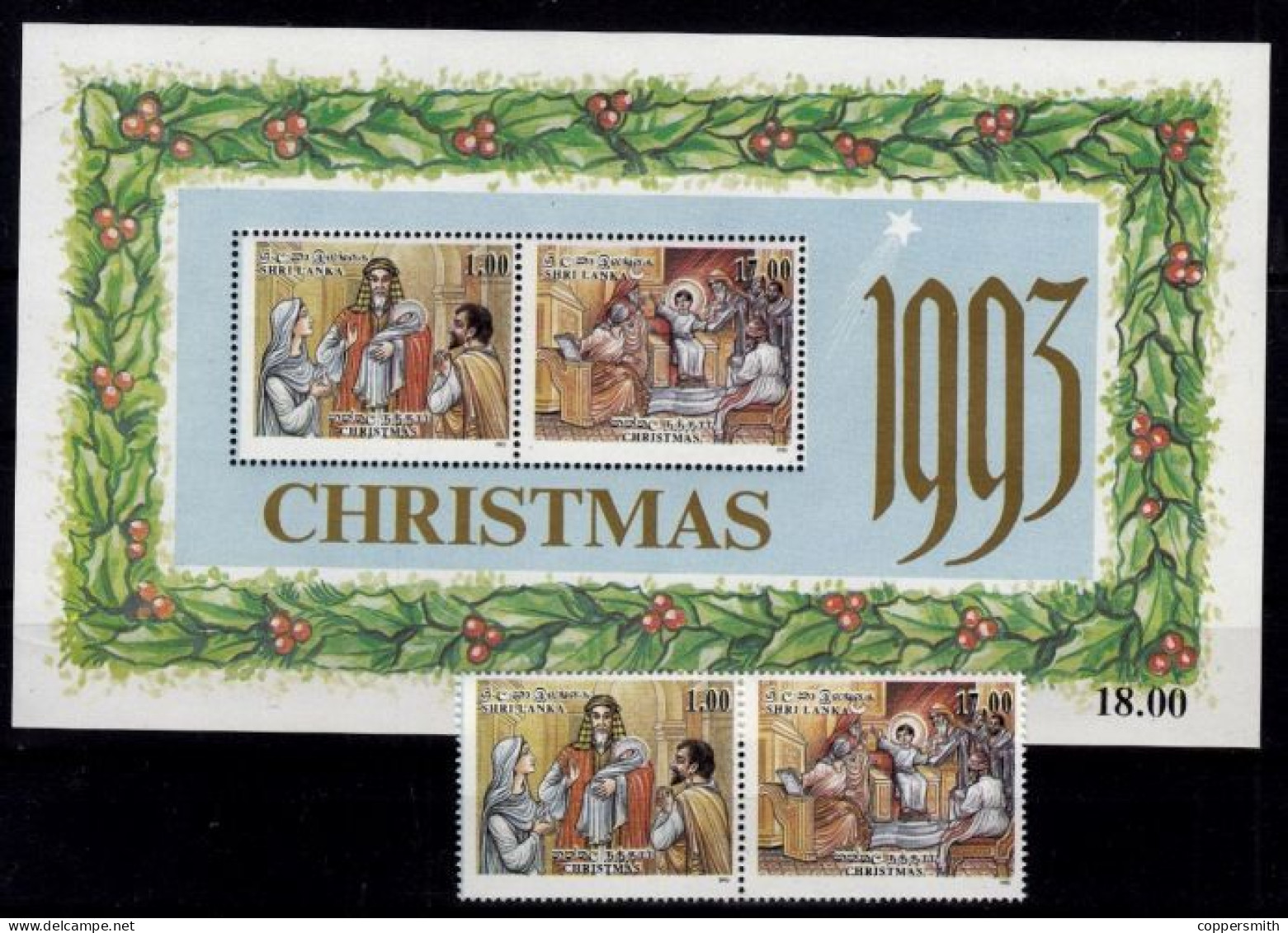 (0400-401) Sri Lanka  Christmas 1993 / Noel / Weihnachten  ** / Mnh  Michel 1040-41 + BL 54 - Sri Lanka (Ceylan) (1948-...)