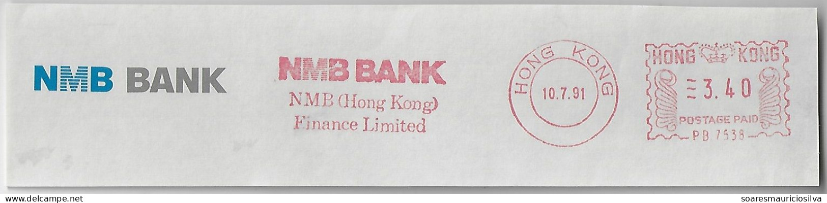 Hong Kong 1991 Cover Fragment Meter Stamp Pitney Bowes-GB “6300” Series Slogan NMB Bank - Lettres & Documents