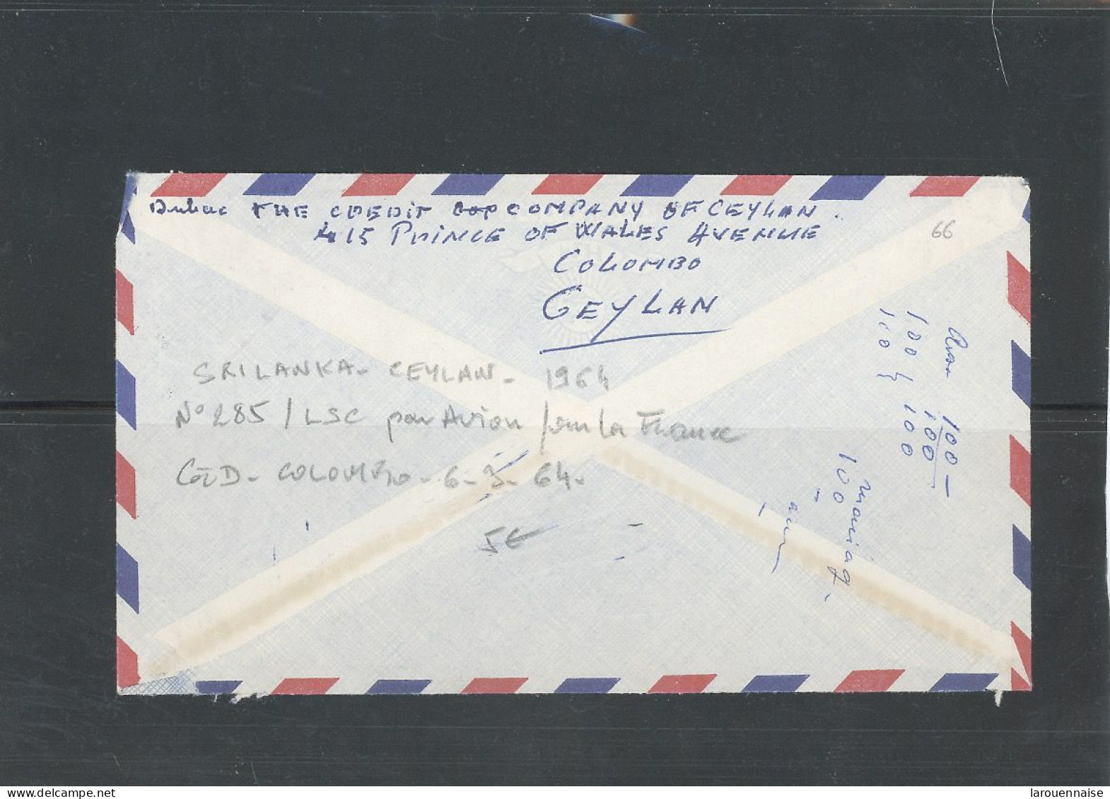 SRI LANKA -CEYLAN -N°285 /LSC PAR AVION POUR LA FRANCE -CàD COLOMBO -6-5-64 - Sri Lanka (Ceylan) (1948-...)