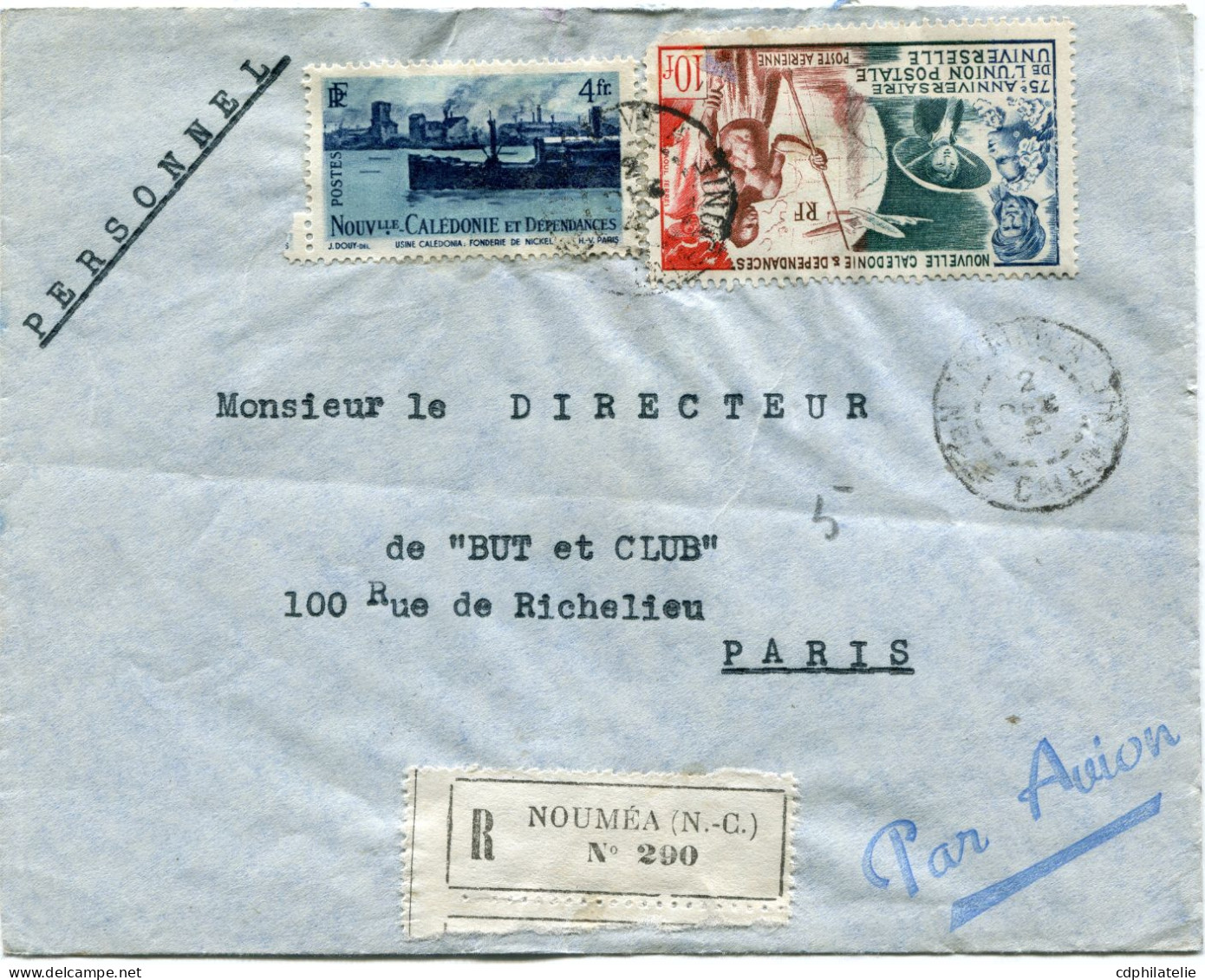 NOUVELLE-CALEDONIE LETTRE RECOMMANDEE PAR AVION DEPART NOUMEA  2 DEC 49 POUR LA FRANCE - Covers & Documents