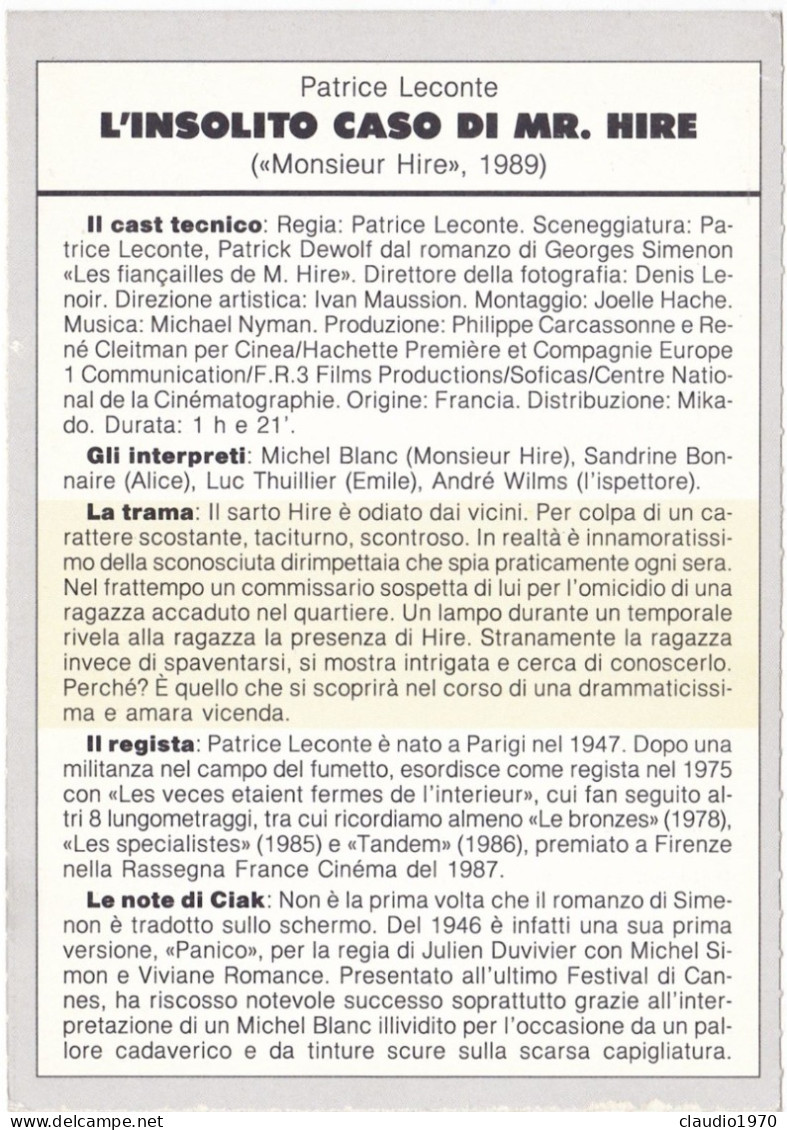 CINEMA - L' INSOLITO CASO DI MR. HIRE - 1989 - PICCOLA LOCANDINA CM. 14X10 - Publicité Cinématographique